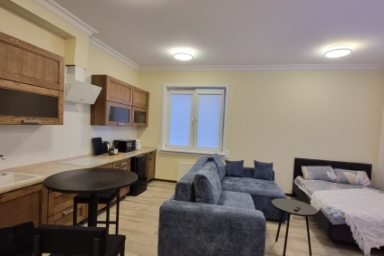 Большая студия в новом доме ,смарт TV, в Лебяжьем. До метро Немига 10 мин. на транспорте